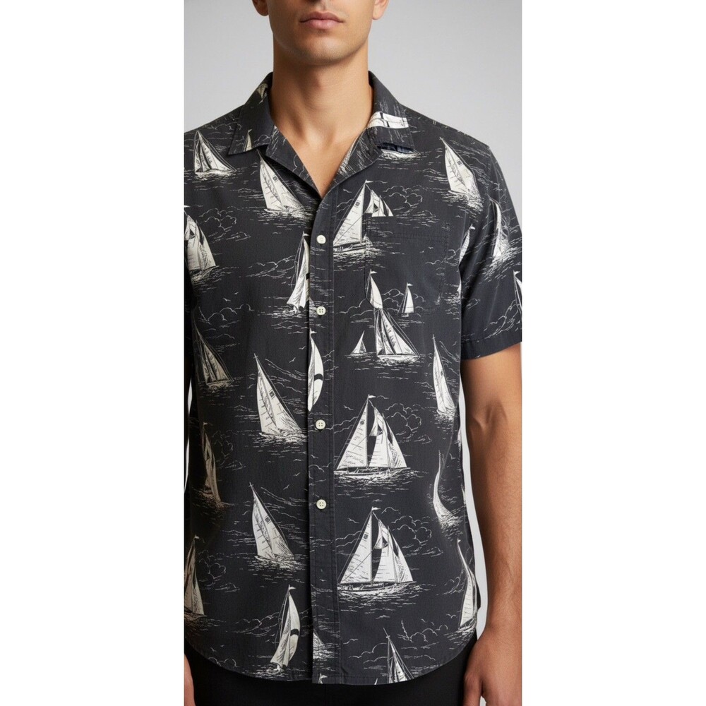 Vintage 90s Nautica Sailboat All Over‎ Print Shirt Mens XL Blue Short Sleeve AOP